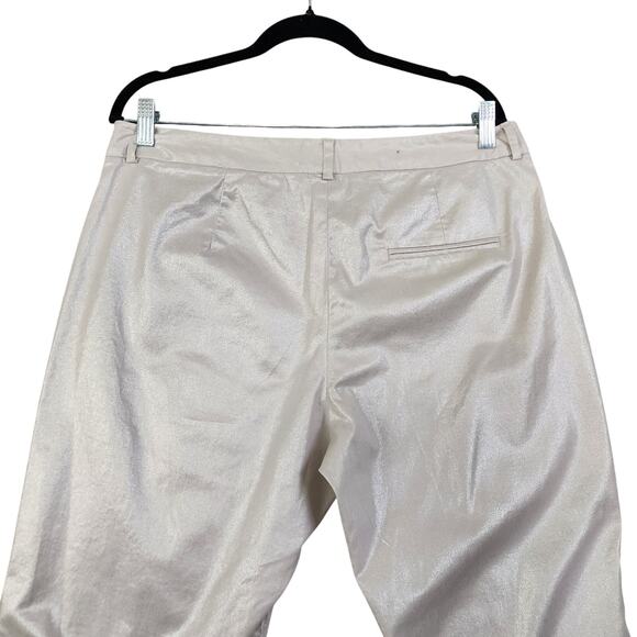 French Connection Womens Shimmer Trouser Pants Size 10 Cream Metallic Ankle - Picture 4 of 12